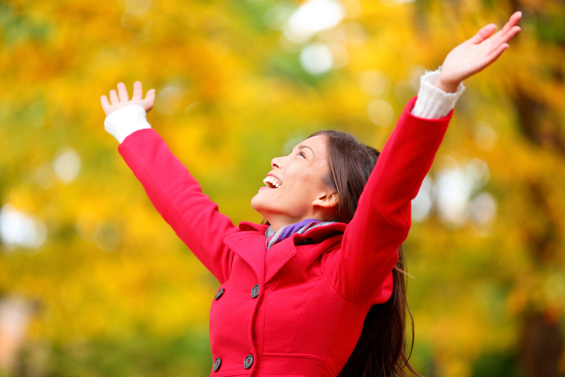 Autum /Fall Woman Happy in Free Freedom Pose